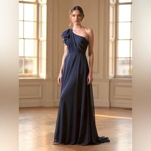 Vintage Dessi Collection Navy Blue Ruffled One Shoulder Gown